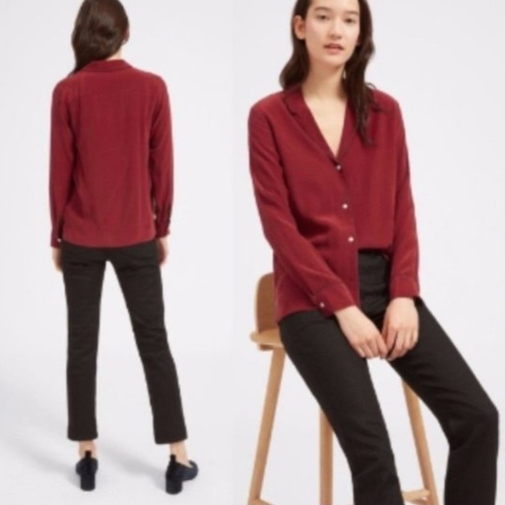 Everlane Piped Silk Notched Button Down Collared Shirt